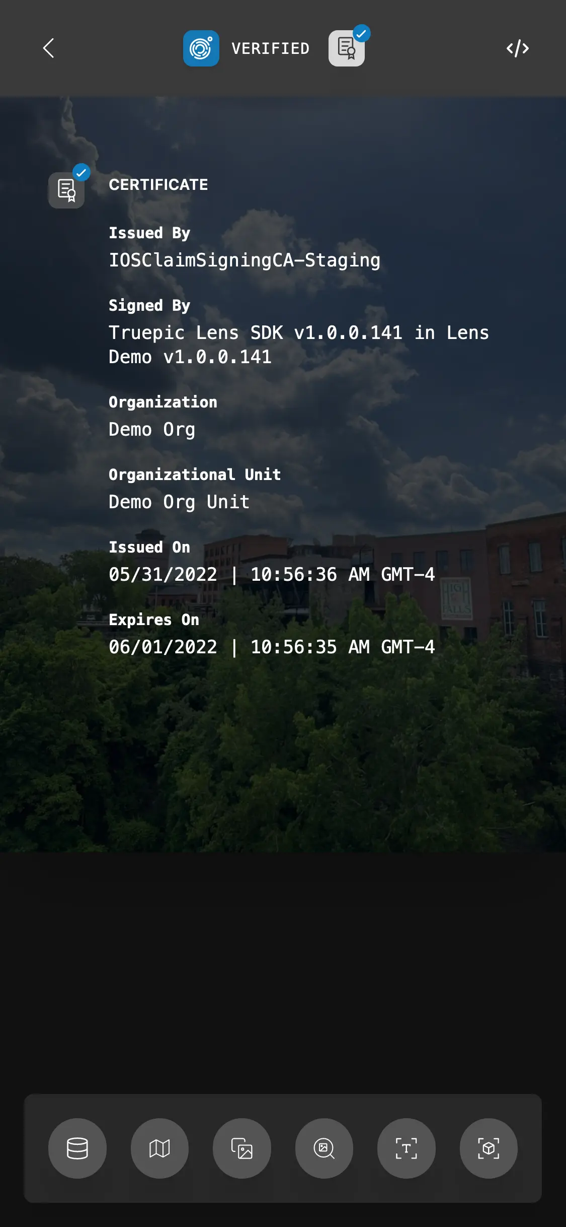 Sample certificate screenshot