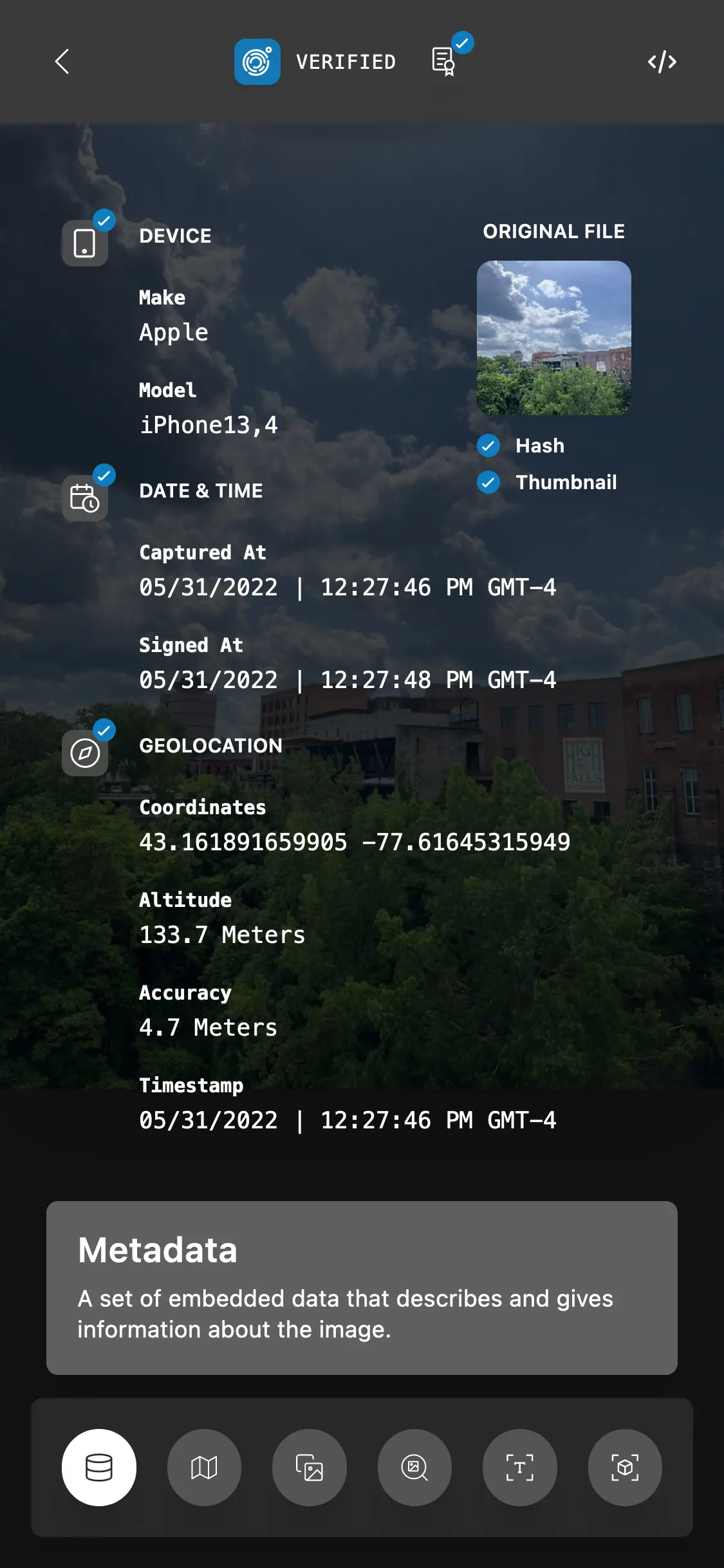 Sample metadata screenshot