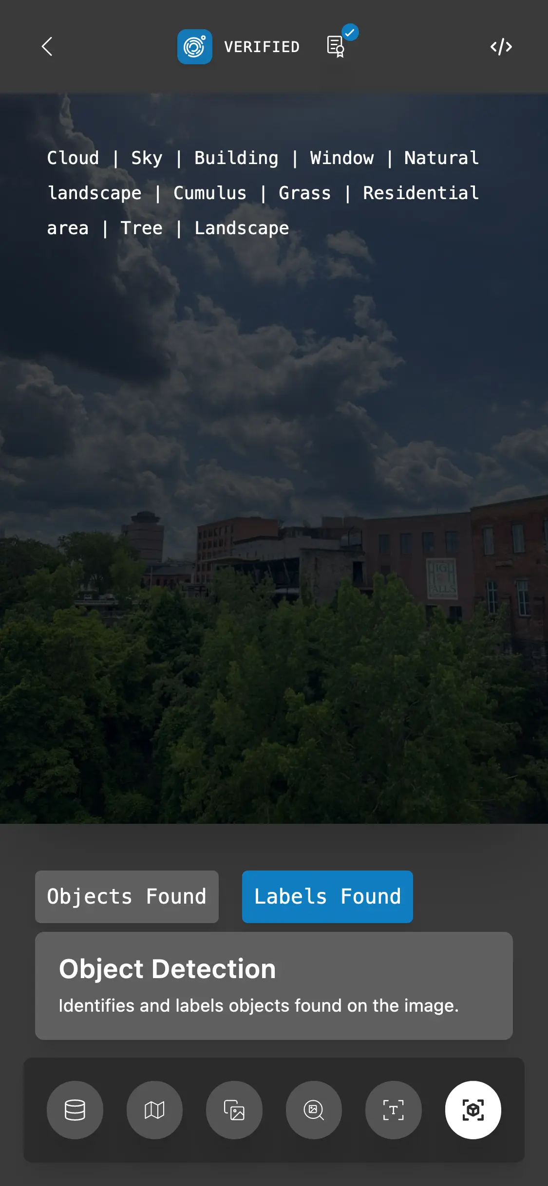 Sample label detection screenshot